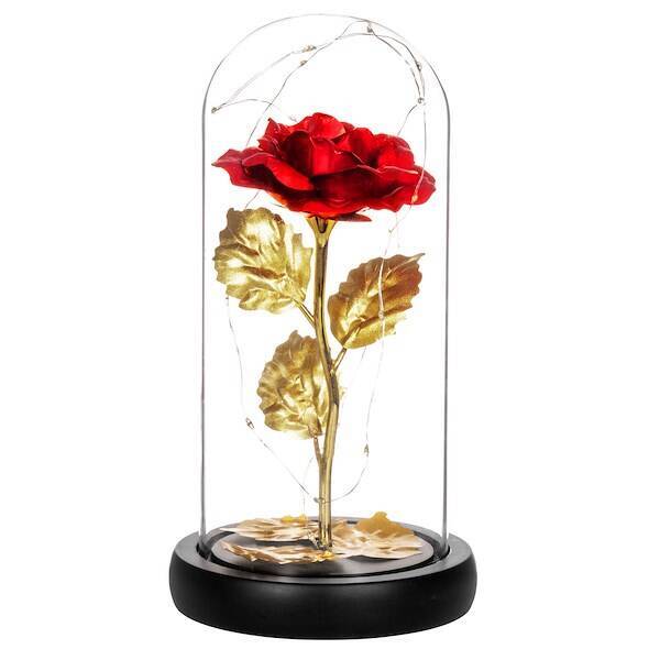 Wieczna róża w szkle 22 cm świecąca ozdoba LED prezent czerwona