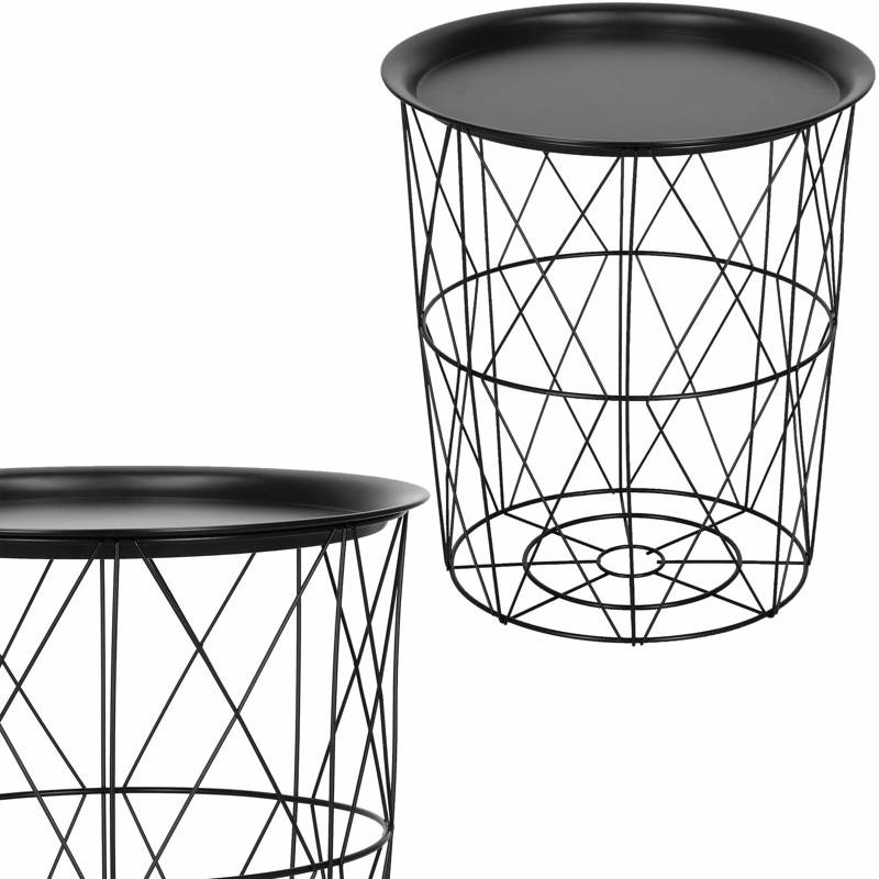 Stolik kawowy loft 40cm kosz metalowy industrialny z tacą czarny