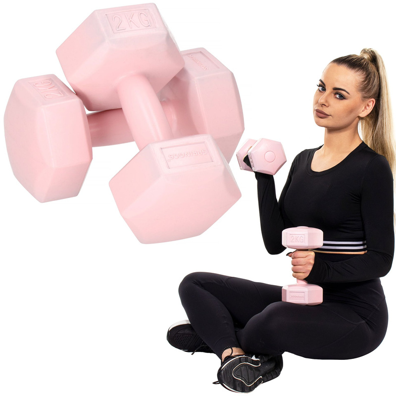 Ciężarki 2kg hexagonalne do ćwiczeń fitness hantle zestaw 2 szt. różowe