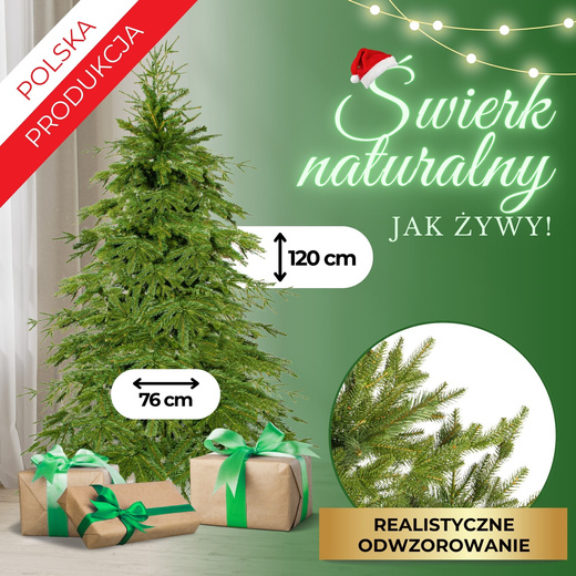 Choinka sztuczna 120 cm jak żywa świerk naturalny PE premium 