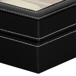 Szkatułka na zegarki 30x20x8cm czarno-kremowy, ekoskóra organizer z przegródkami i lusterkiem