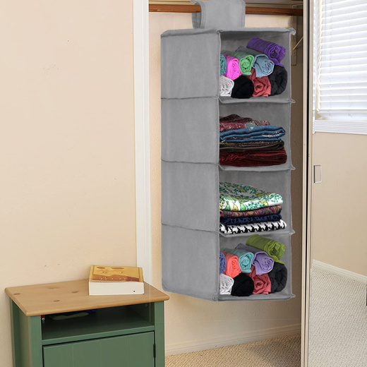 Organizer do szafy wiszący z 4 półkami 80x30x30cm szary