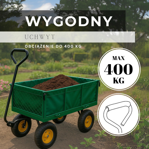 Wózek ogrodowy transportowy metalowy 400 kg zielony