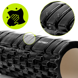 Wałek do masażu, średnio twardy, roller z wypustkami, czarny