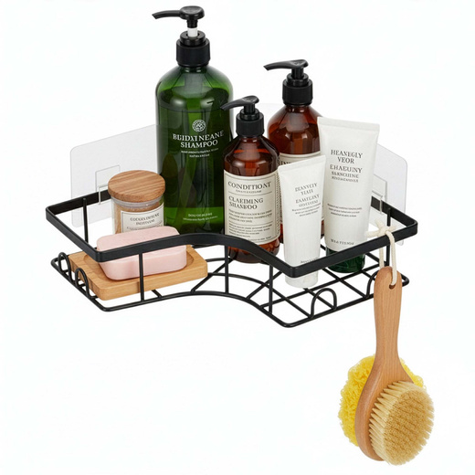 Półka łazienkowa, pod prysznic, wisząca zestaw 2 szt. narożna czarna