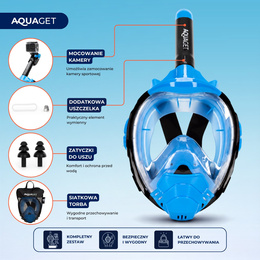 Maska z rurką do nurkowania, snorkelingu L/XL pełnotwarzowa, AntiFog, uchwyt na kamerę