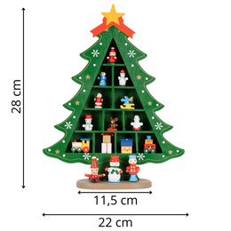 Choinka drewniana świąteczna 28 cm z figurkami dekoracja bożonarodzeniowa