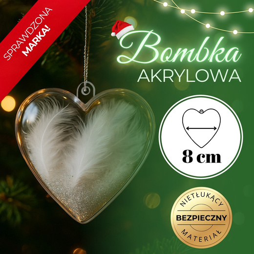 Bombki akrylowe 8cm serce plastikowe decoupage zestaw 8 szt.