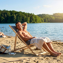 Leżak ogrodowy drewniany z 3-stopniową regulacją, plażowy, balkonowy do 120 kg szary