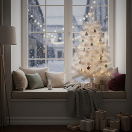 Choinka sztuczna 120 cm jodła biała nowoczesna jak żywa, ze stojakiem