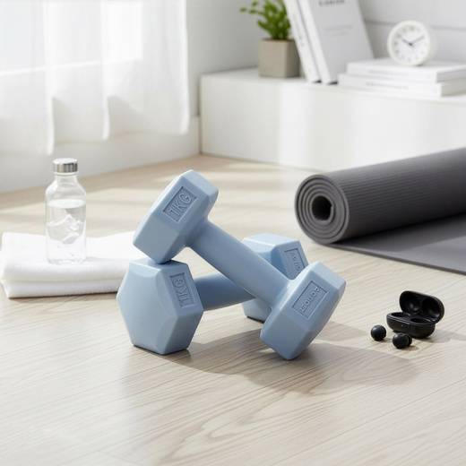 Ciężarki 2x1kg hexagonalne do ćwiczeń fitness hantle zestaw 2 szt. jasno niebieskie