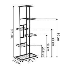 Kwietnik metalowy 6 półek stojak na rośliny 106 cm pionowy, czarny