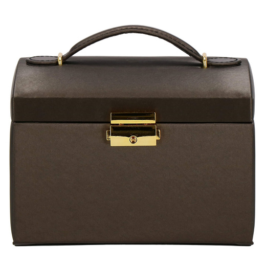 Szkatułka na biżuterię ekoskóra 17,5x14x12,5 cm brązowy organizer z przegródkami