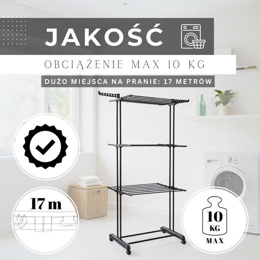 Suszarka na pranie pionowa na kółkach 180x75,5x49 cm składana na ubrania, bieliznę