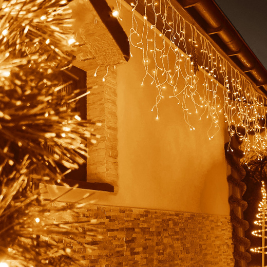 Kurtyna świetlna z pilotem 300 led girlanda, lampki wewnętrzno-zewnętrzne 14,5 m sople ciepły biały