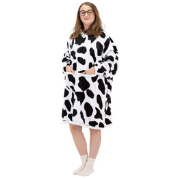 Kocobluza damska oversize koc bluza 2w1 z kapturem ciepła szlafrok futrzak czarno-biały