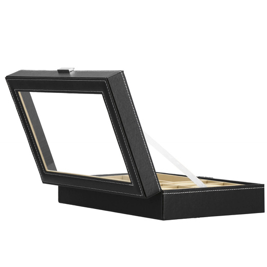 Szkatułka na zegarki 30x20x8cm czarno-kremowy, ekoskóra organizer z przegródkami i lusterkiem