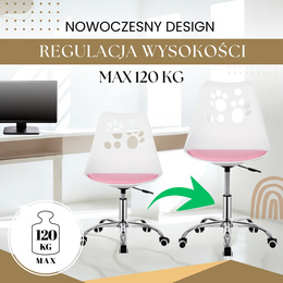 Fotel dziecięcy do biurka, obrotowe krzesło na kółkach regulowane dla dzieci do nauki, biało-różowe