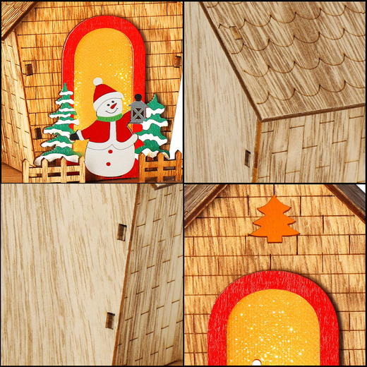 Zawieszka choinkowa domek świecąca ozdoba świąteczna drewniana na baterię