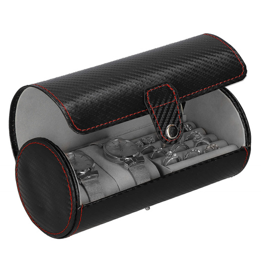 Szkatułka na zegarki czarna carbon organizer z 2 przegródkami