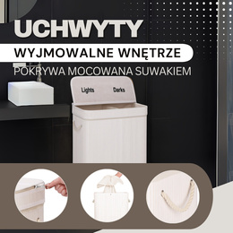 Kosz na pranie 100L z pokrywą biały bambus dwukomorowy