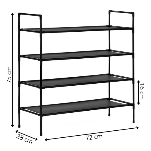 Regał na buty 4 poziomy szafka metalowa z półkami na obuwie 75x72x28 cm czarna