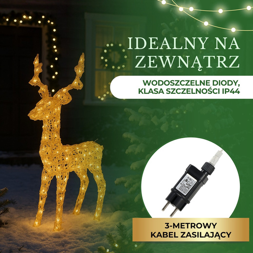 Renifer świąteczny 100 LED świetlna dekoracja biały ciepły