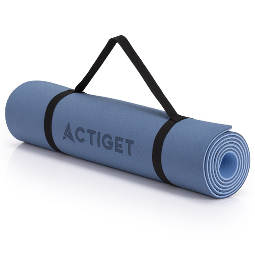 Mata do ćwiczeń 183x61 cm antypoślizgowa TPE do jogi, stretchingu z uchwytem niebieska