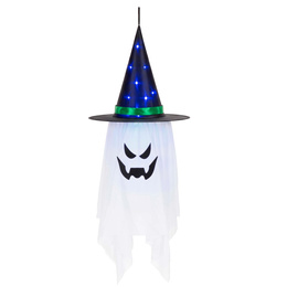 Dekoracja na Halloween duch w kapeluszu świecący ozdoba LED wisząca podświetlana duszek