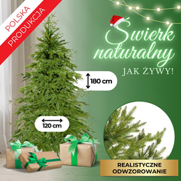 Choinka sztuczna premium 180 cm świerk naturalny, produkcja polska