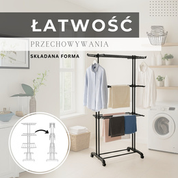 Suszarka na pranie pionowa na kółkach 180x75,5x49 cm składana na ubrania, bieliznę