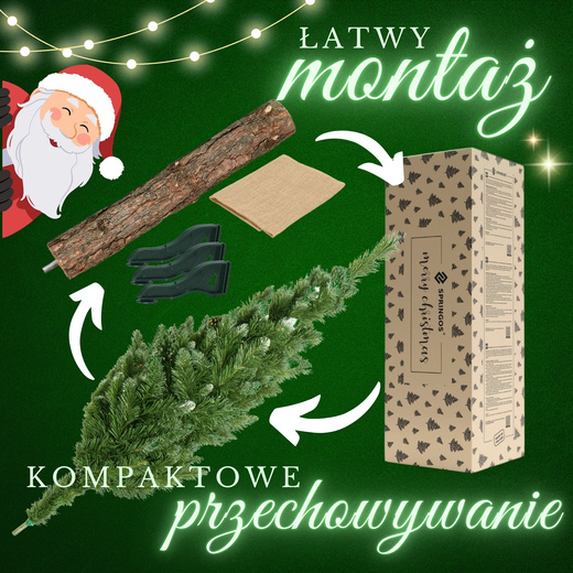 Choinka na pniu 220 cm sztuczna sosna diamentowa ośnieżona