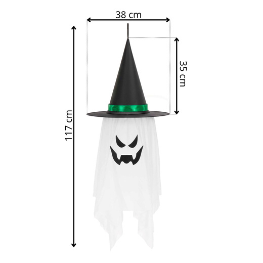 Dekoracja na Halloween duch w kapeluszu świecący ozdoba LED wisząca podświetlana duszek