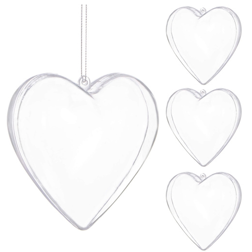 Bombki akrylowe 10cm serce plastikowe decoupage zestaw 4 szt.