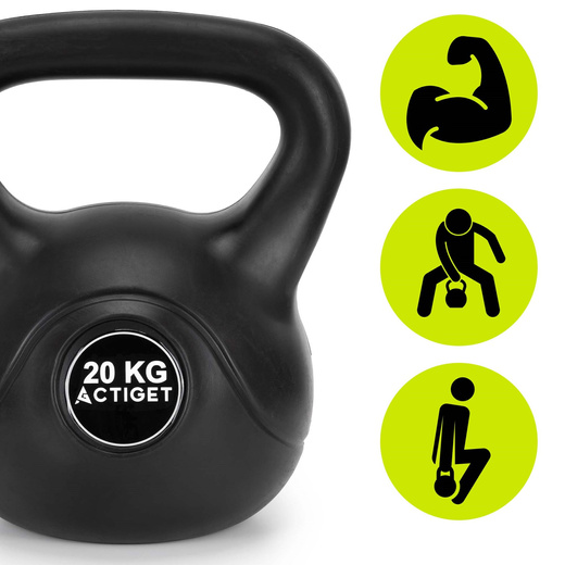 Kettlebell 20 kg odważnik, hantla do ćwiczeń ABS kula do treningu siłowego, czarny