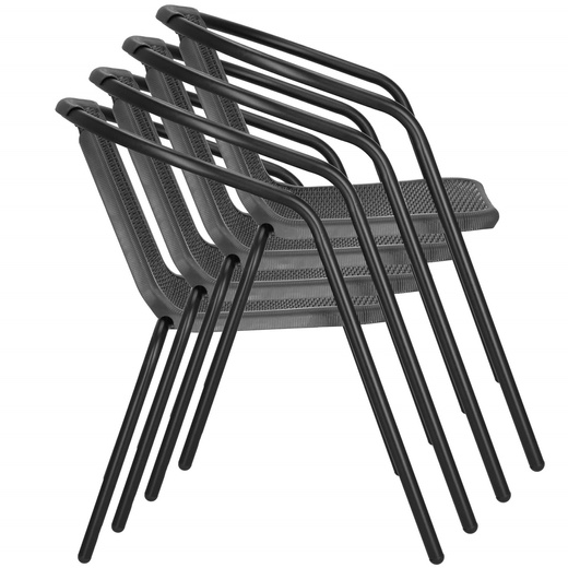 Meble ogrodowe zestaw na taras dla 4 osób: metalowe 4 krzesła i stół 140x80 cm czarno-szary