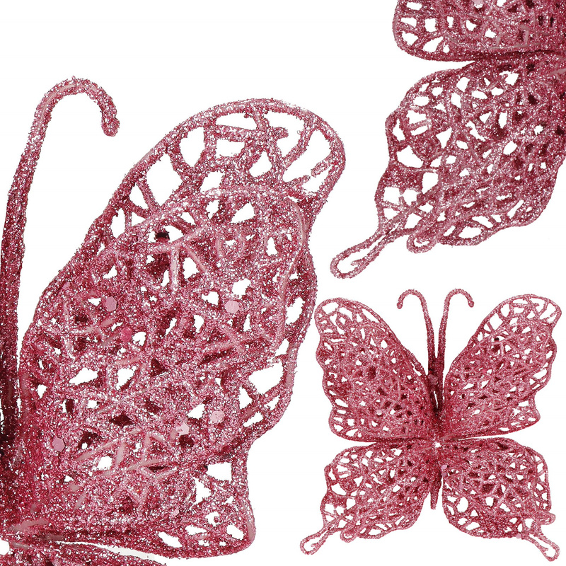 Ozdoba świąteczna motyl brokatowa zawieszka choinkowa różowa