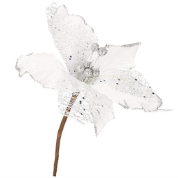 Gwiazda betlejemska 23 cm sztuczny kwiat, poinsecja biała z brokatem
