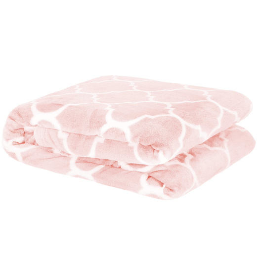 Narzuta na łóżko, pled 150x200 cm, koc na kanapę różowy marokańska koniczyna