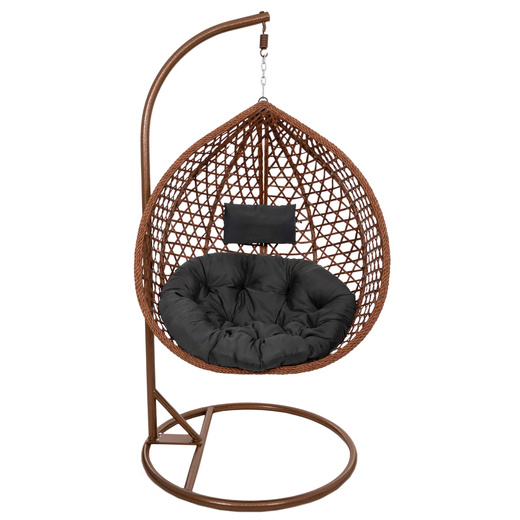 Kokon ogrodowy rattanowy z poduszkami fotel wiszący bujak huśtawka na metalowym stelażu brązowa