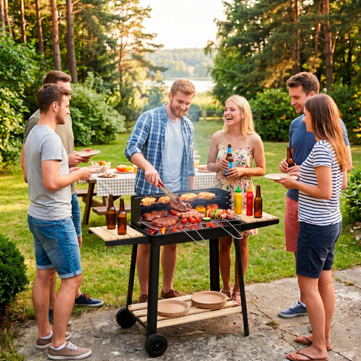 Grill ogrodowy, węglowy z widelcami do opiekania mięsa, ruszt z regulowaną wysokością, przenośny