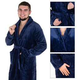 Szlafrok męski z polaru rozm. L/XL z paskiem granatowy