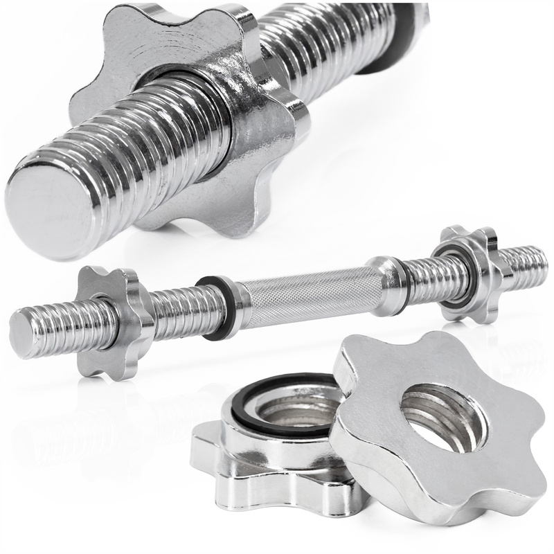 Gryf krótki 40 cm do hantli z zaciskami śr. 30 mm gwintowany, stal chromowana