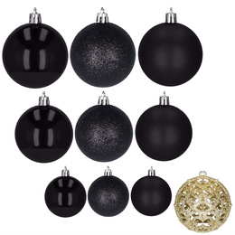 Bombki choinkowe 100 szt. ozdoby świąteczne zestaw mix rozmiarów czarne