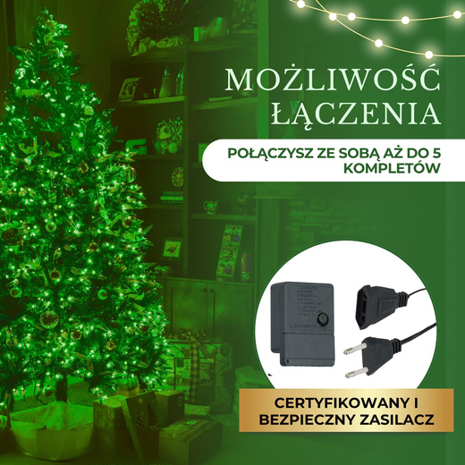 Lampki choinkowe 300 led zielone 22,5 m oświetlenie świąteczne