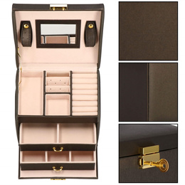 Szkatułka na biżuterię ekoskóra 17,5x14x12,5 cm brązowy organizer z przegródkami