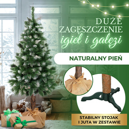 Choinka na pniu 220 cm sztuczna sosna diamentowa ośnieżona