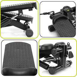 Stepper prosty do ćwiczeń z linkami i licznikiem, trening cardio, fitness czarny