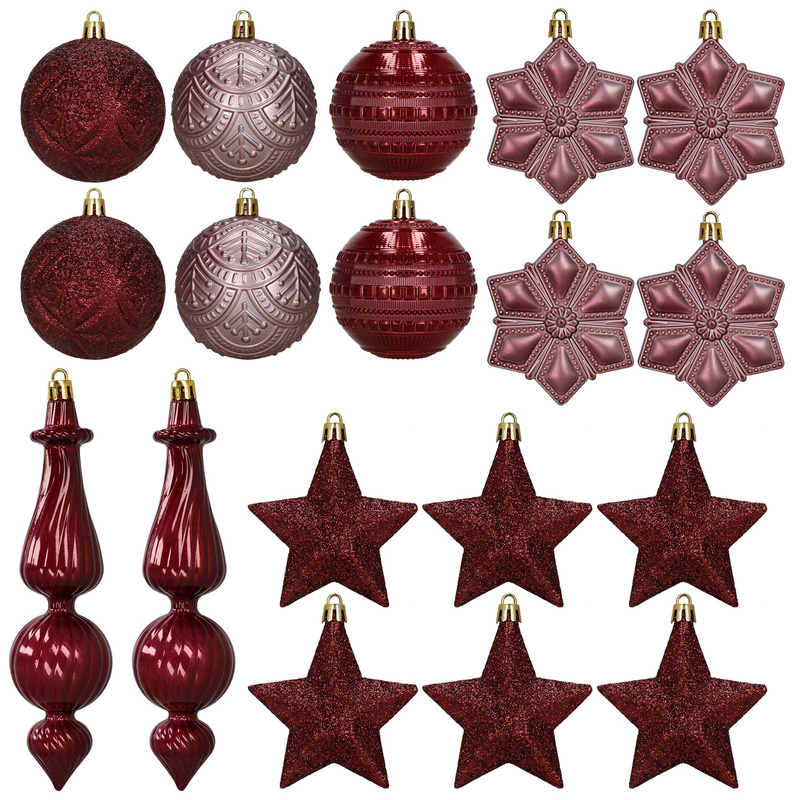 Bombki choinkowe 18 szt. zestaw ozdoby świąteczne matowe połyskujące brokatowe bordowe