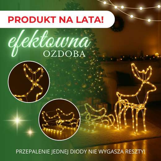 Renifer Led świąteczny z saniami 100 cm świetlna dekoracja biały ciepły